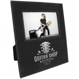Personalized Black/Silver Leatherette Pic Frame w/4.25" x 7.9" Eng Area