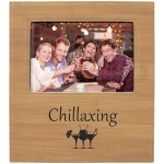 Promotional Bamboo Leatherette Photo Frame w/4 1/2" x 9 Engraving Area