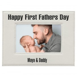 4" x 6" White/Black Leatherette Photo Frame with Logo