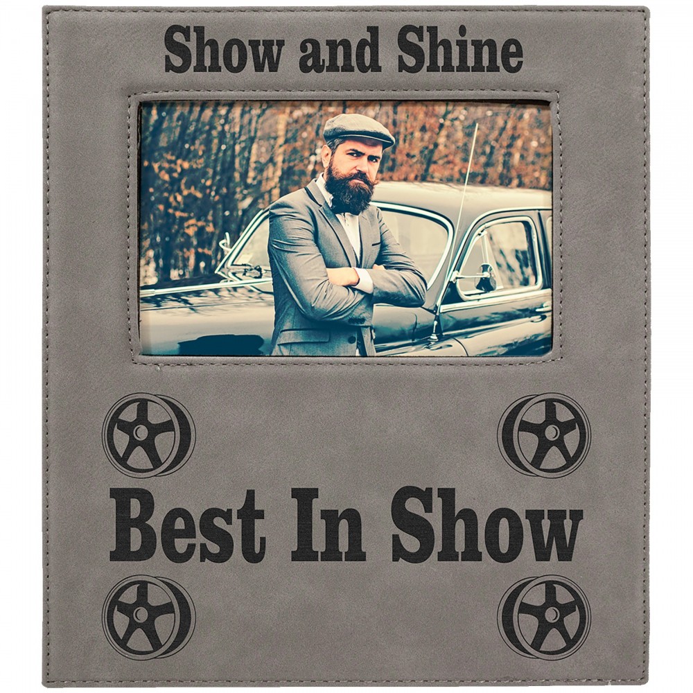 Gray Leatherette Photo Frame w/4.25" x 7.9" Eng Area with Logo Gray Leatherette Photo Frame w/4.25" x 7.9" Eng Area with Logo