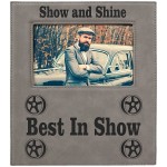 Gray Leatherette Photo Frame w/4.25" x 7.9" Eng Area with Logo