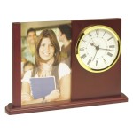 Promotional Glass & Wooden Desk Alarm Clock w/4" x 6" Photo Slot or Customized Insert