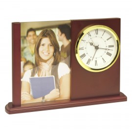 Glass & Wooden Desk Alarm Clock w/4" x 6" Photo Slot or Customized Insert with Logo  Glass & Wooden Desk Alarm Clock w/4" x 6" Photo Slot or Customized Insert with Logo