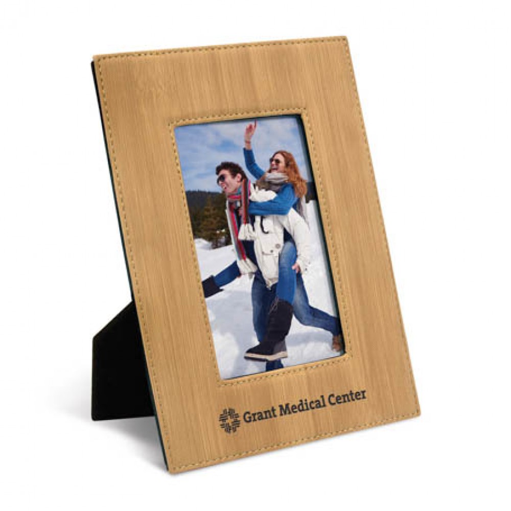 Bamboo Leatherette Photo Frame (4"x6") with Logo