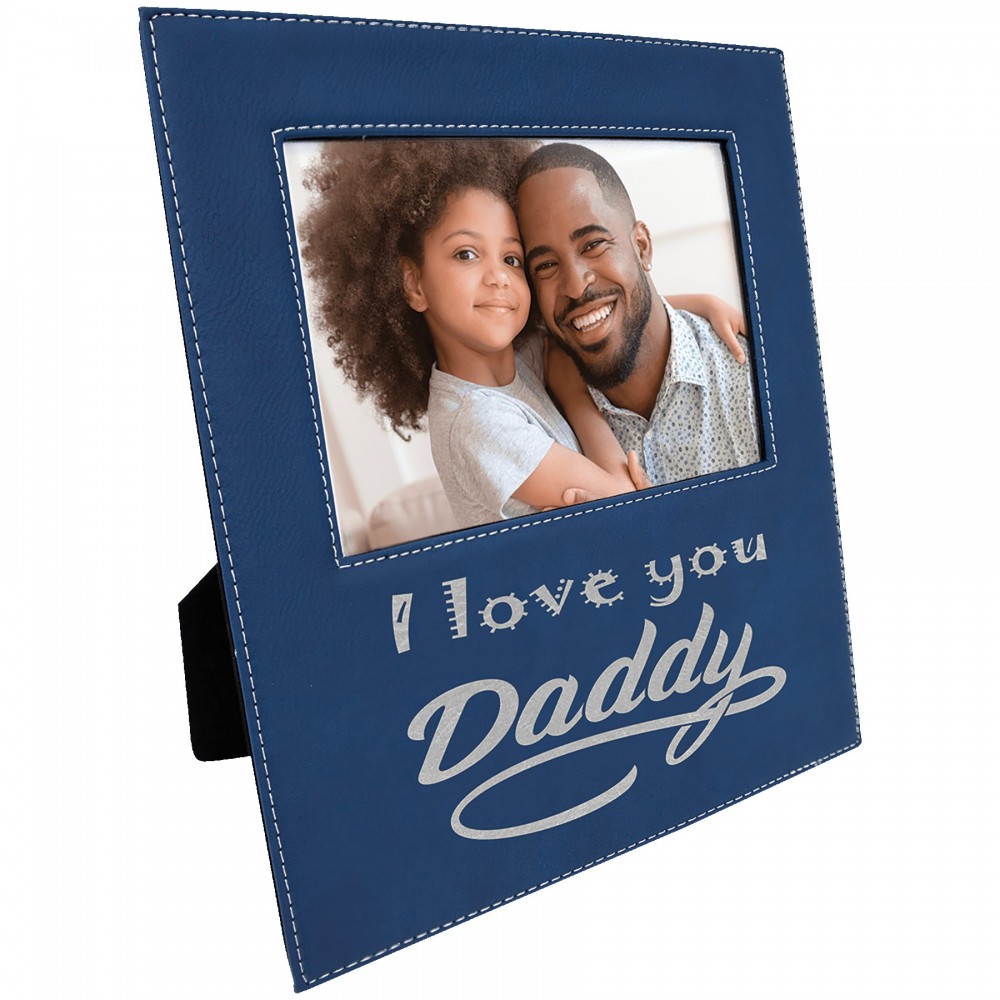 Personalized Blue/Silver Leatherette Photo Frame w/4.5" x 9 Eng Area
