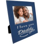 Personalized Blue/Silver Leatherette Photo Frame w/4.5" x 9 Eng Area