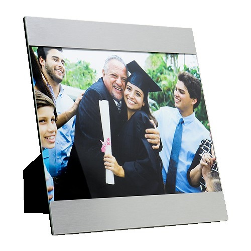 Brushed Aluminum Photo Frame; holds 10" x 8" photo / Insert with Logo Brushed Aluminum Photo Frame; holds 10" x 8" photo / Insert with Logo