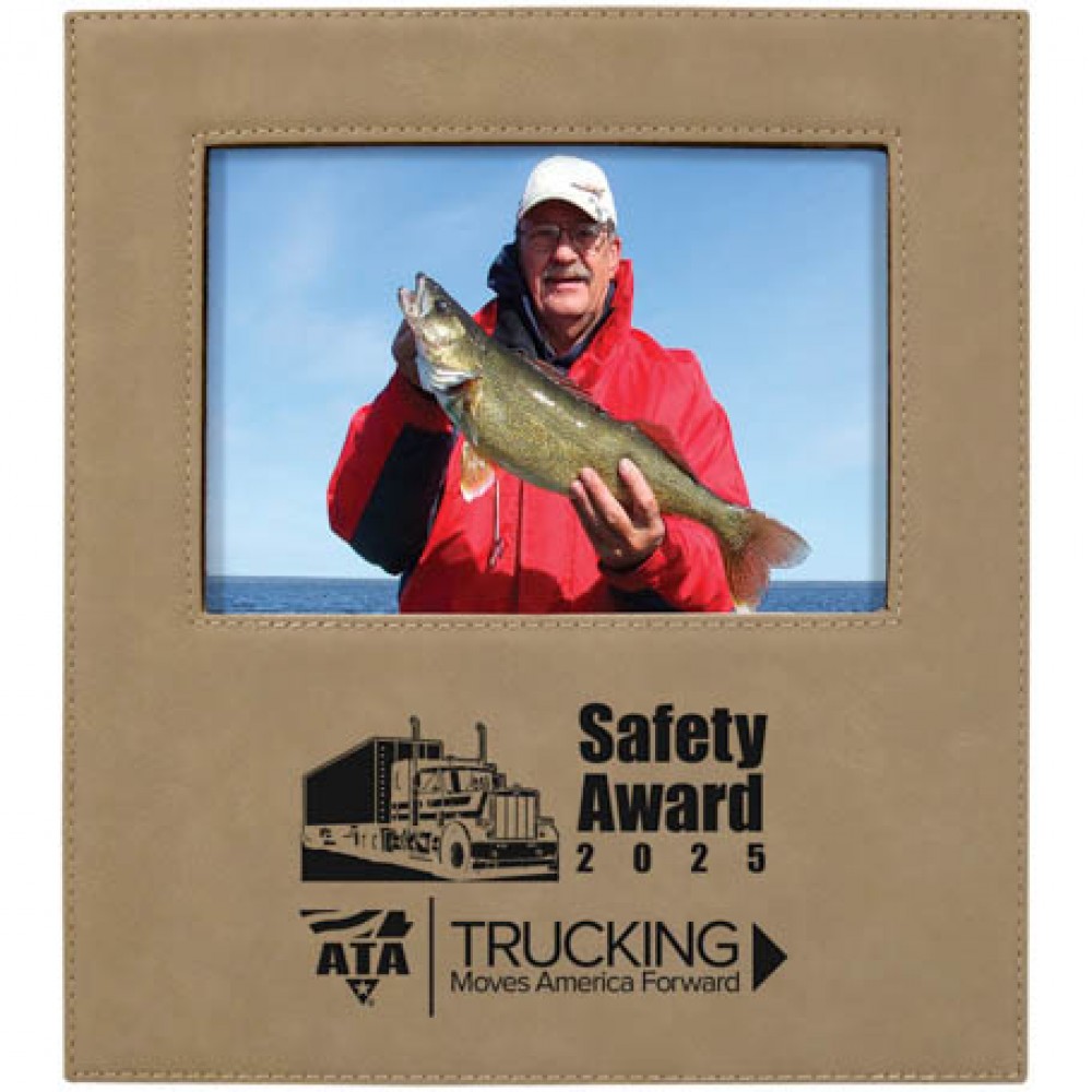 Leatherette Frame Holds 5 x 7, Light Brown with Logo Leatherette Frame Holds 5 x 7, Light Brown with Logo