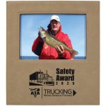 Leatherette Frame Holds 5 x 7, Light Brown with Logo