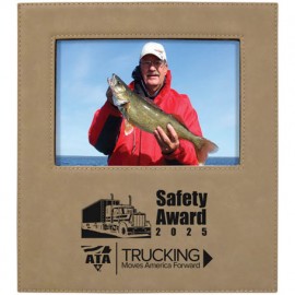 Leatherette Frame Holds 5 x 7, Light Brown with Logo