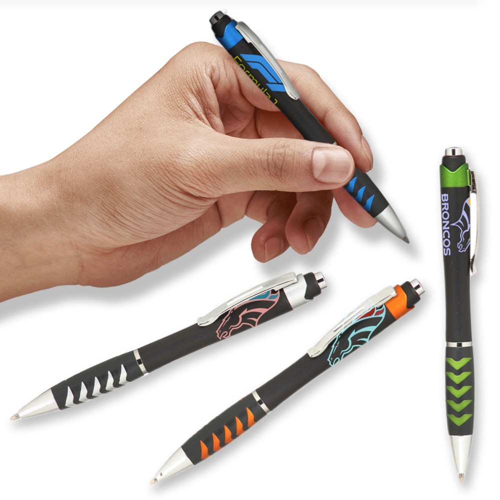 Ballpoint Pens w/Metallic accents & Colored Grip Plastic Pen with Logo