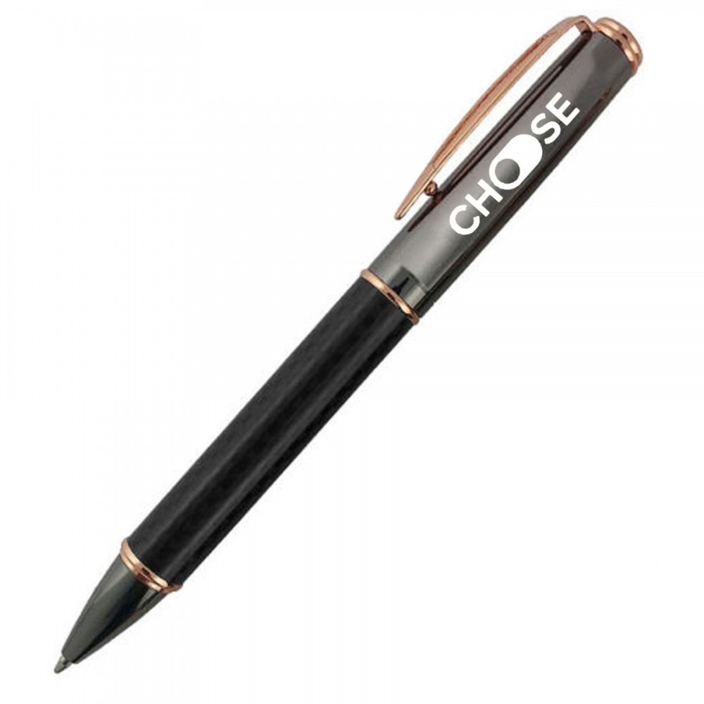 Executive Metallic Carbon Fiber/Rose Gold Twister Pen with Logo
