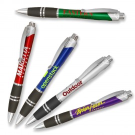 Customized Silver Accent Plastic Pens w/ Rubber Grips & Colorful barrel