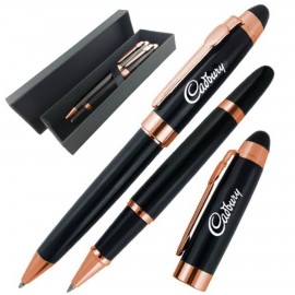 Executive Metallic Rose Gold Pen Set Ballpoint & Roller ball with Logo  Executive Metallic Rose Gold Pen Set Ballpoint & Roller ball with Logo