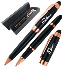 Executive Metallic Rose Gold Pen Set Ballpoint & Roller ball with Logo