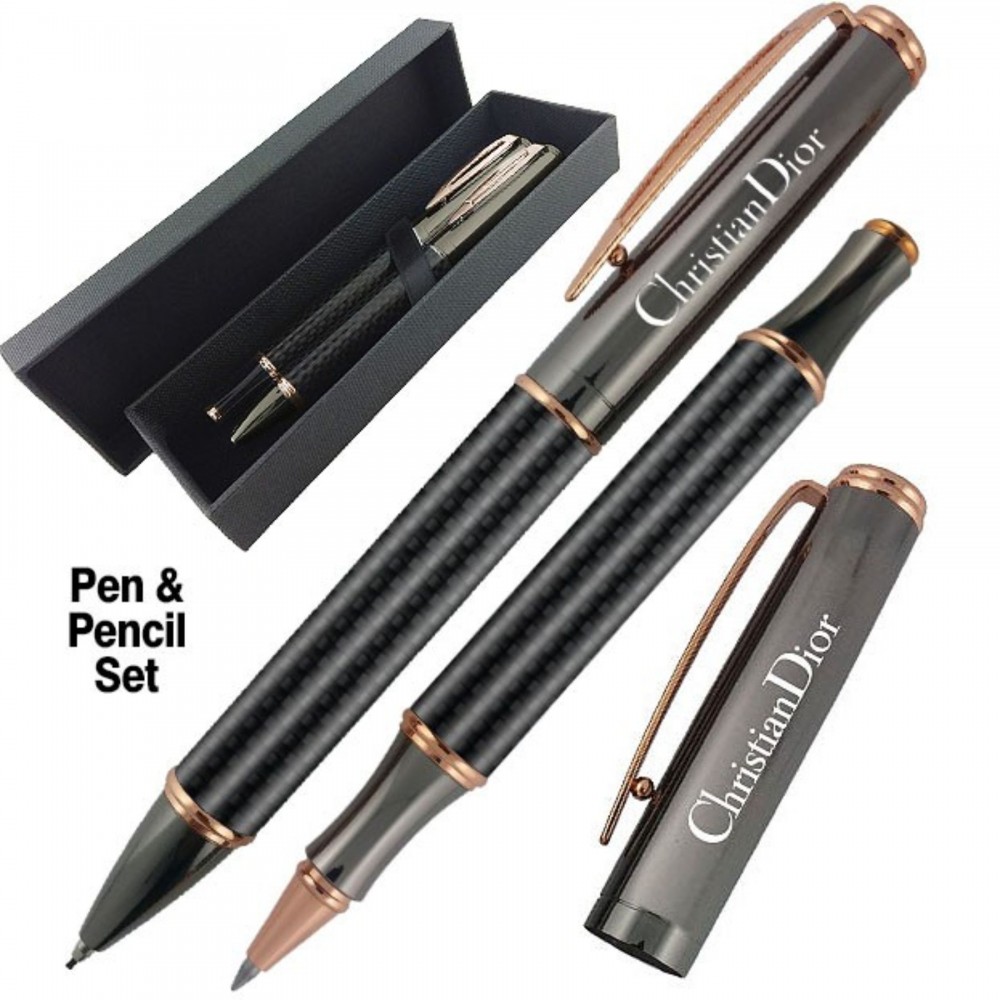 Custom Executive Carbon Fiber Metal Pen Ballpoint & Pencil Set