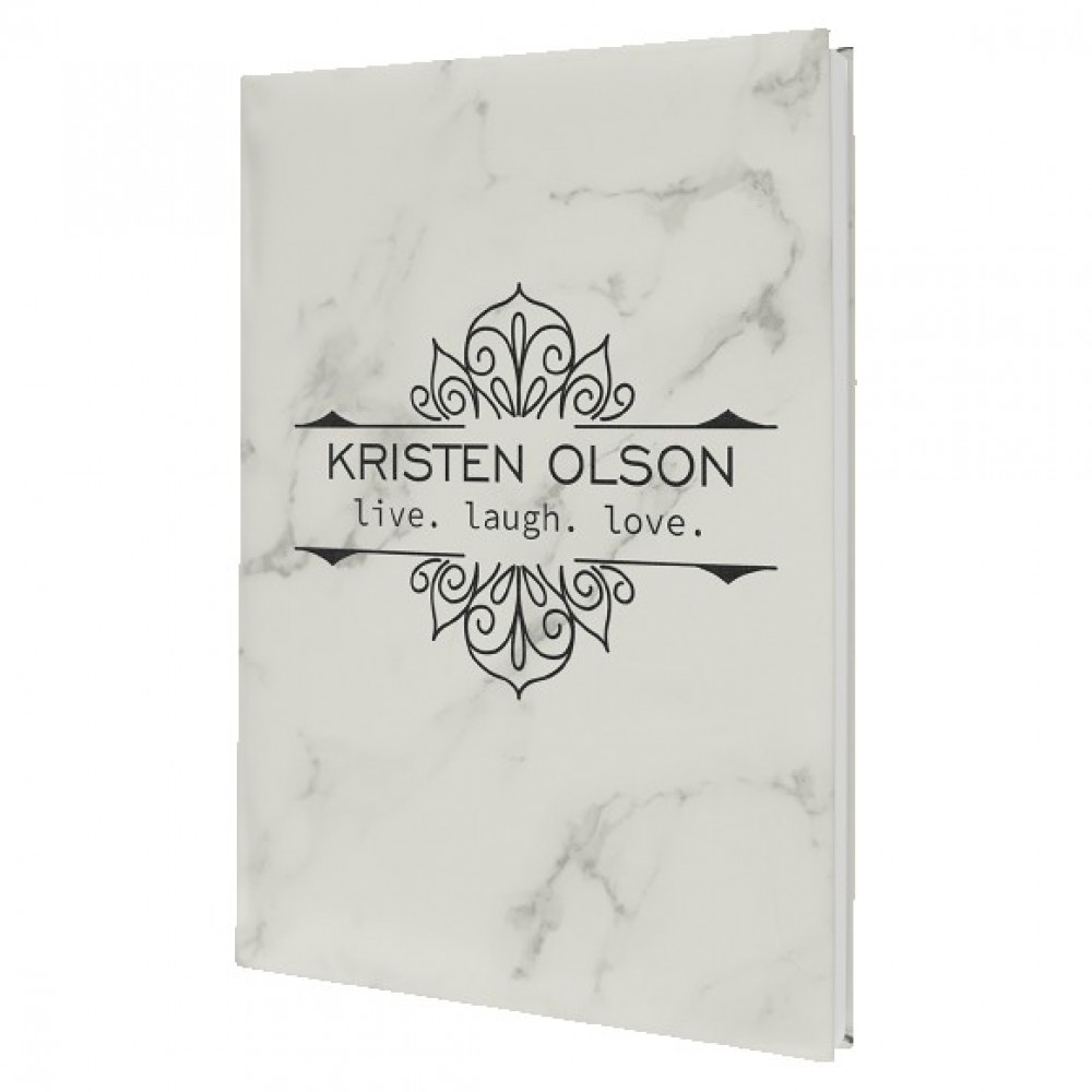 White Marble Faux Leather Journal, 7" x 9 3/4" with Logo