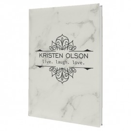 White Marble Faux Leather Journal, 7" x 9 3/4" with Logo  White Marble Faux Leather Journal, 7" x 9 3/4" with Logo