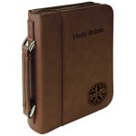 Book Cover with Handle & Zipper, Dark Brown Faux Leather, 7 1/2" x 10 3/4" with Logo