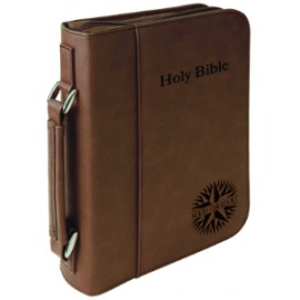 Book Cover with Handle & Zipper, Dark Brown Faux Leather, 7 1/2" x 10 3/4" with Logo  Book Cover with Handle & Zipper, Dark Brown Faux Leather, 7 1/2" x 10 3/4" with Logo