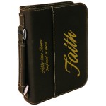 Book Cover with Handle & Zipper, Black Faux Leather, 6 3/4" x 9 1/4" with Logo