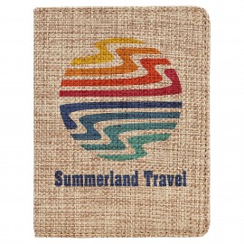 4 1/4" x 5 1/2" Burlap Passport Holder with Logo