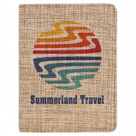 4 1/4" x 5 1/2" Burlap Passport Holder with Logo