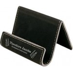 Custom Laser Engraved Leatherette Holder-Black/Engraves Silver with Logo