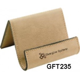 Custom Laser Engraved Leatherette Holder-Light Brown/Engraves Black with Logo