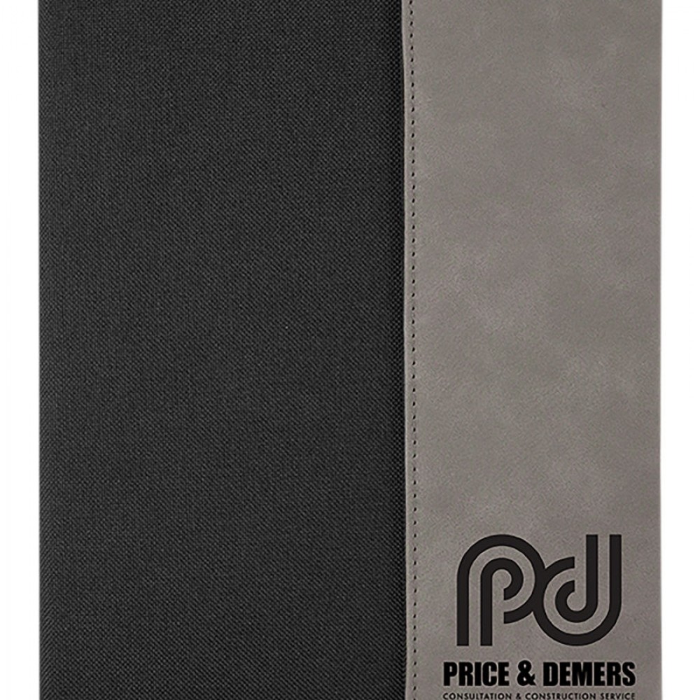 Personalized Black Canvas /Gray Faux Leather Small Portfolio with Notepad, 7" x 9"