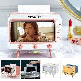 Promotional TV Shaped Tissue Box Dispenser Storage Tissue Holder with Phone Holder