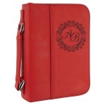 Book Cover with Handle & Zipper, Red Faux Leather, 6 3/4" x 9 1/4" with Logo