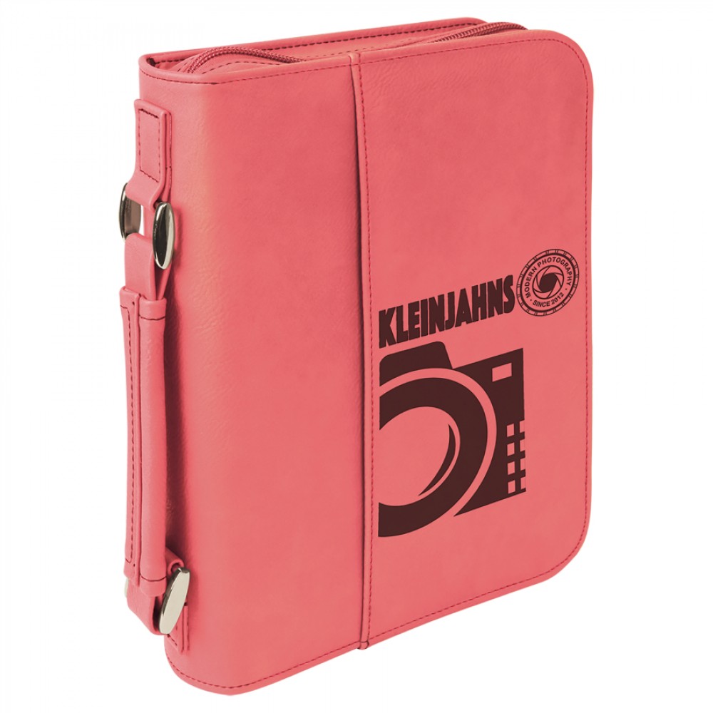 Personalized Book Cover with Handle & Zipper, Pink Faux Leather 6 3/4" x 9 1/4"