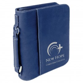 Custom Book Cover with Handle & Zipper, Blue Faux Leather, 7 1/2" x 10 3/4"  Custom Book Cover with Handle & Zipper, Blue Faux Leather, 7 1/2" x 10 3/4"