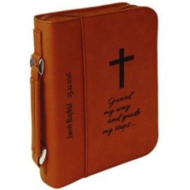 Book Cover with Handle & Zipper, Rawhide Faux Leather, 7 1/2" x 10 3/4" with Logo