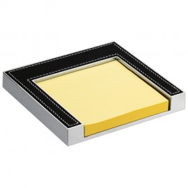 Logo Branded Silver Metal Note Holder W/ PAD, Leather Trim (screened)  Logo Branded Silver Metal Note Holder W/ PAD, Leather Trim (screened)