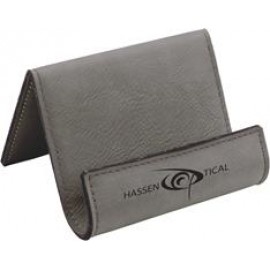 Custom Laser Engraved Leatherette Holder-Gray/Engraves Black with Logo