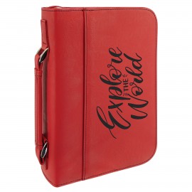 Promotional Book Cover with Handle & Zipper, Red Faux Leather, 7 1/2" x 10 3/4"