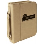 Promotional Book Cover with Handle & Zipper, Light Brown Faux Leather, 7 1/2" x 10 3/4"