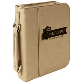 Promotional Book Cover with Handle & Zipper, Light Brown Faux Leather, 7 1/2" x 10 3/4"