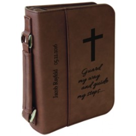 Book Cover with Handle & Zipper, Dark Brown Faux Leather, 6 3/4" x 9 1/4" with Logo