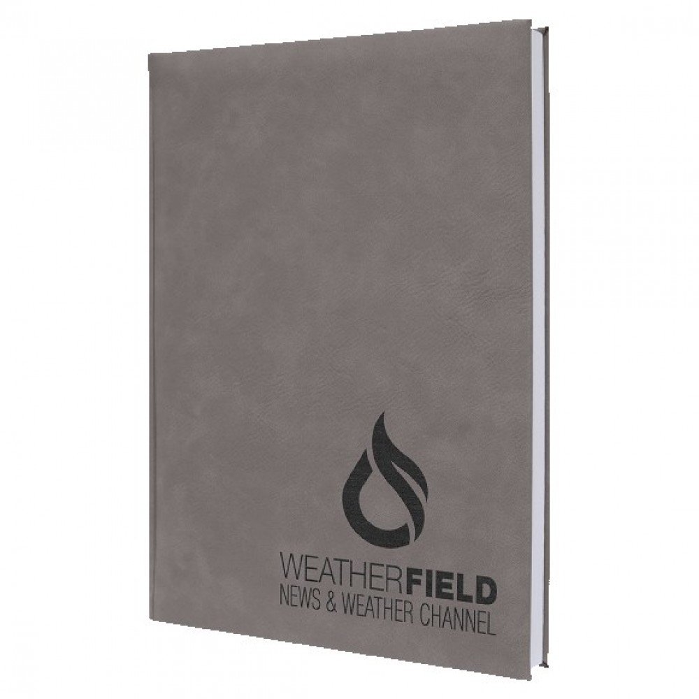 Promotional Gray Faux Leather Journal, 7" x 9 3/4"