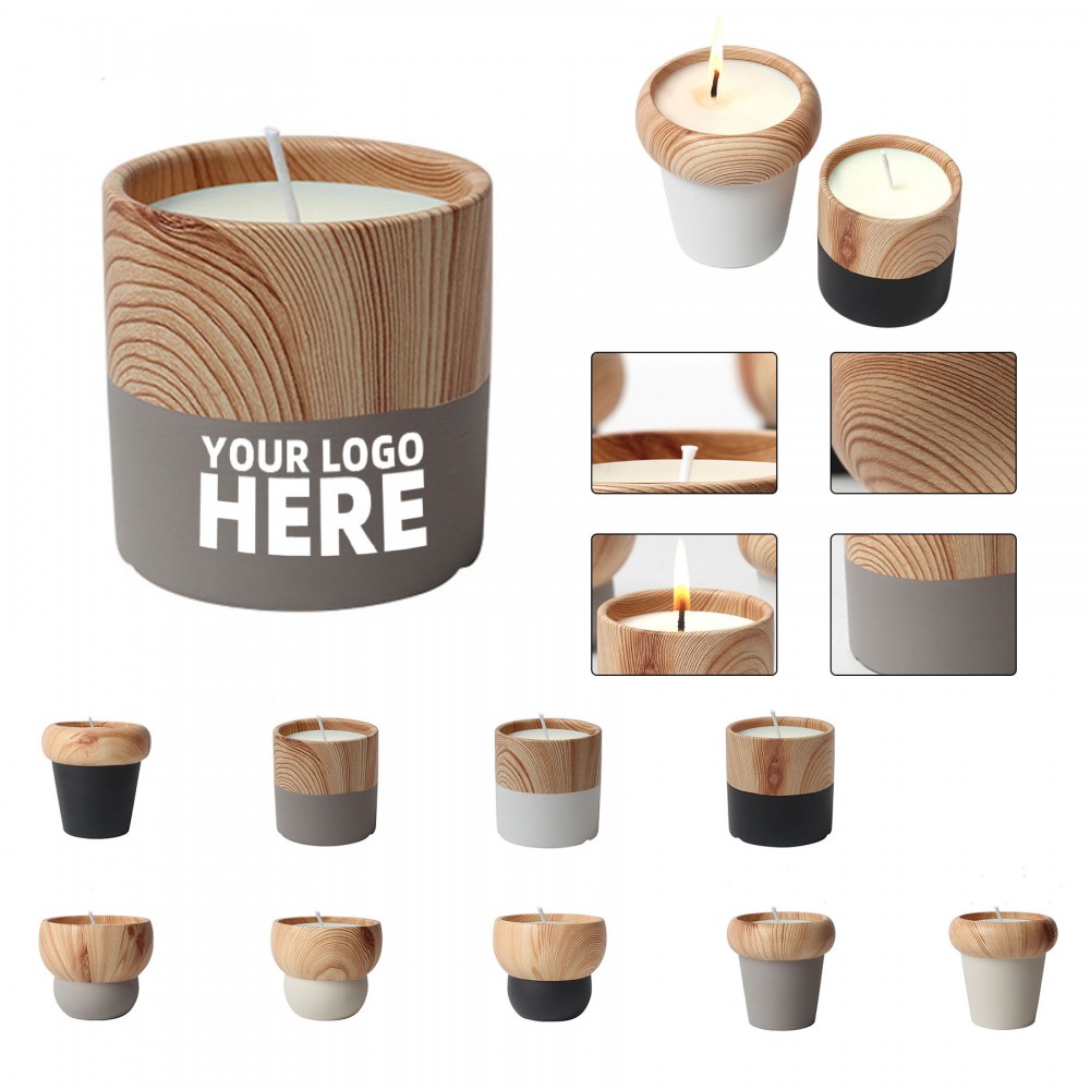 Wood Grain Ceramic Candle Mug with Logo