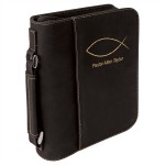 Logo Branded Book Cover with Handle & Zipper, Black Faux Leather, 7 1/2" x 10 3/4"
