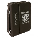 Custom Book Cover with Handle & Zipper, Black Faux Leather, 6 3/4" x 9 1/4"