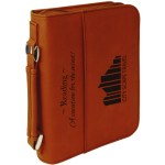 Book Cover with Handle & Zipper, Rawhide Faux Leather, 6 3/4" x 9 1/4" with Logo