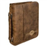 Book Cover with Handle & Zipper, Rustic Faux Leather, 6 3/4" x 9 1/4" with Logo