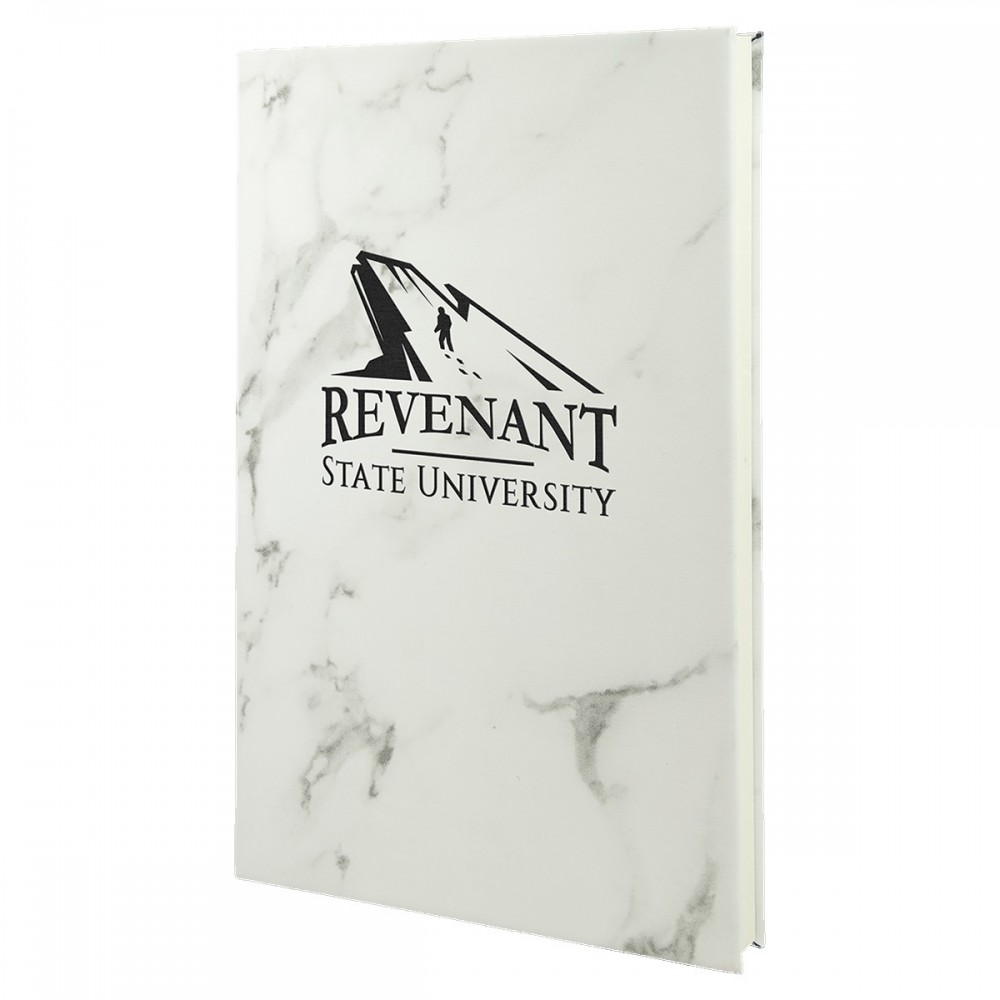 White Marble Faux Leather Journal, 5 1/4" x 8 1/4" with Logo
