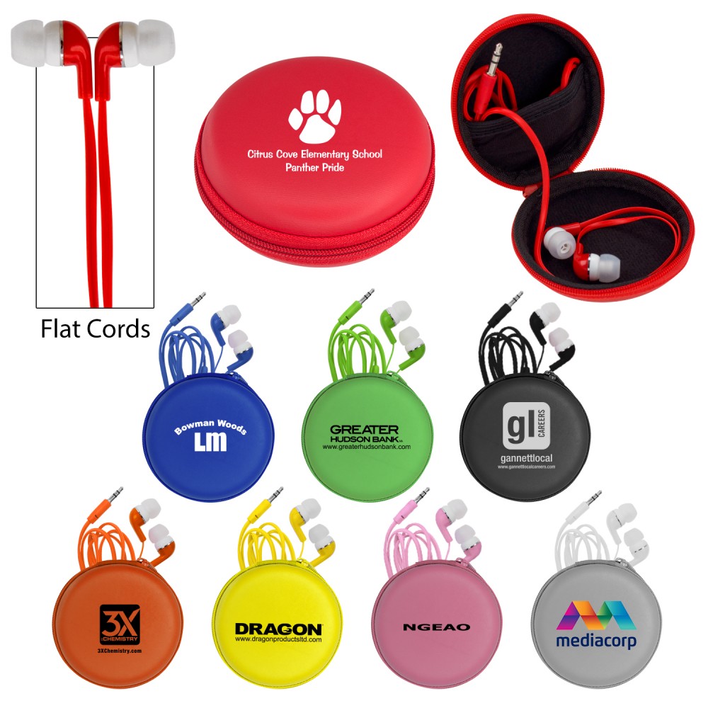 Colorful Premium Ear Bud Round Case Custom Imprinted Colorful Premium Ear Bud Round Case Custom Imprinted