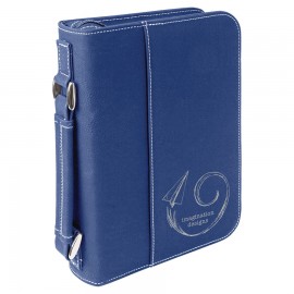 Book Cover with Handle & Zipper, Blue Faux Leather, 6 3/4" x 9 1/4" with Logo